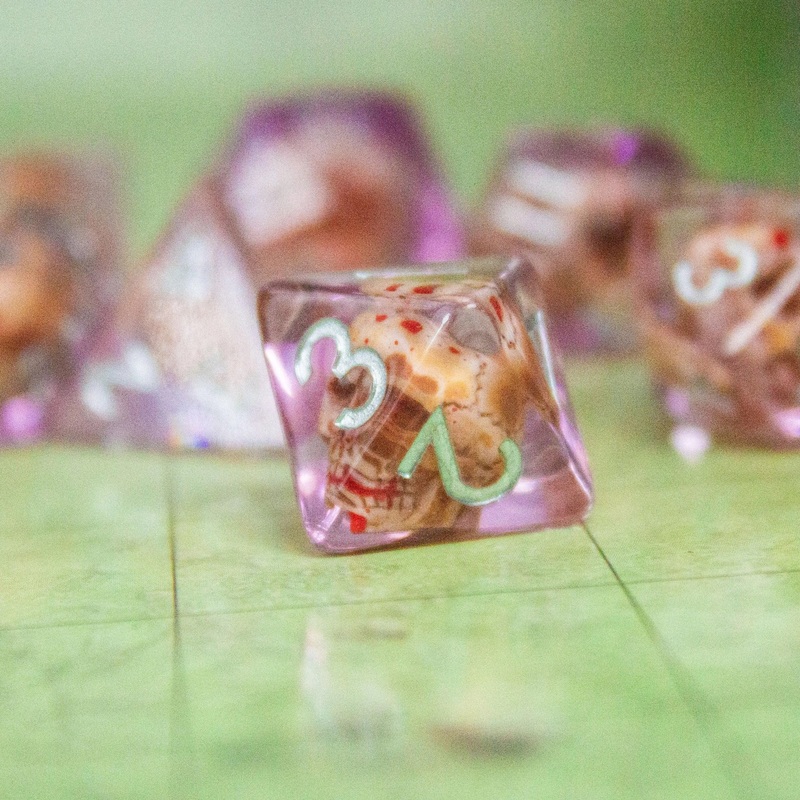 Tranparent Pink Skull Dice Set