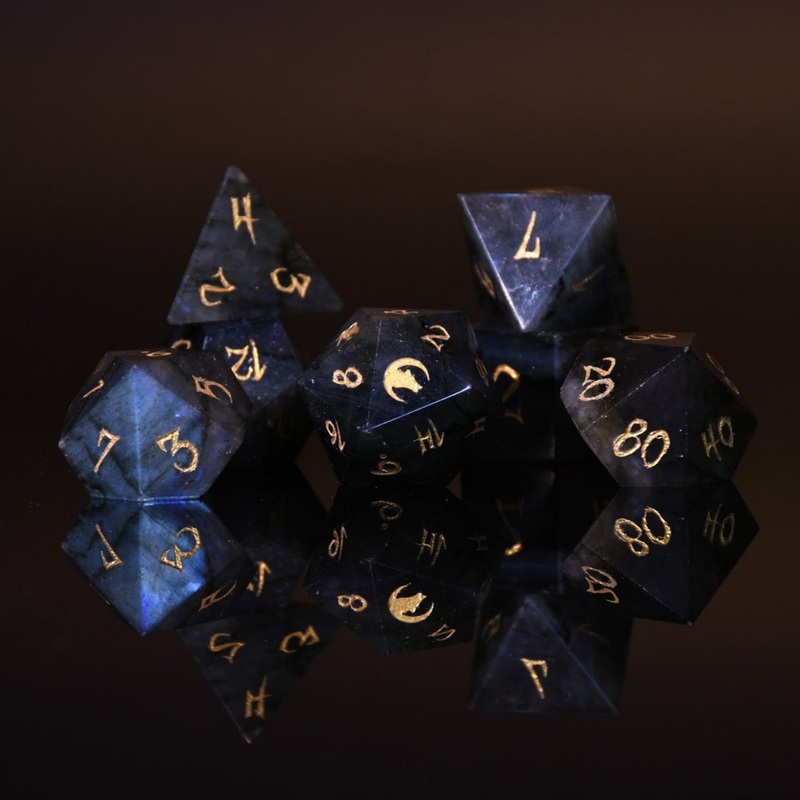 Werewolf Labradorite Moonstone Stone Dice Set