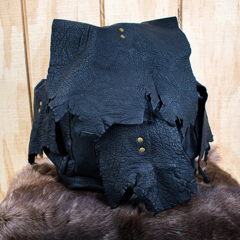 Water Buffalo Leather Hide Backpack - Black