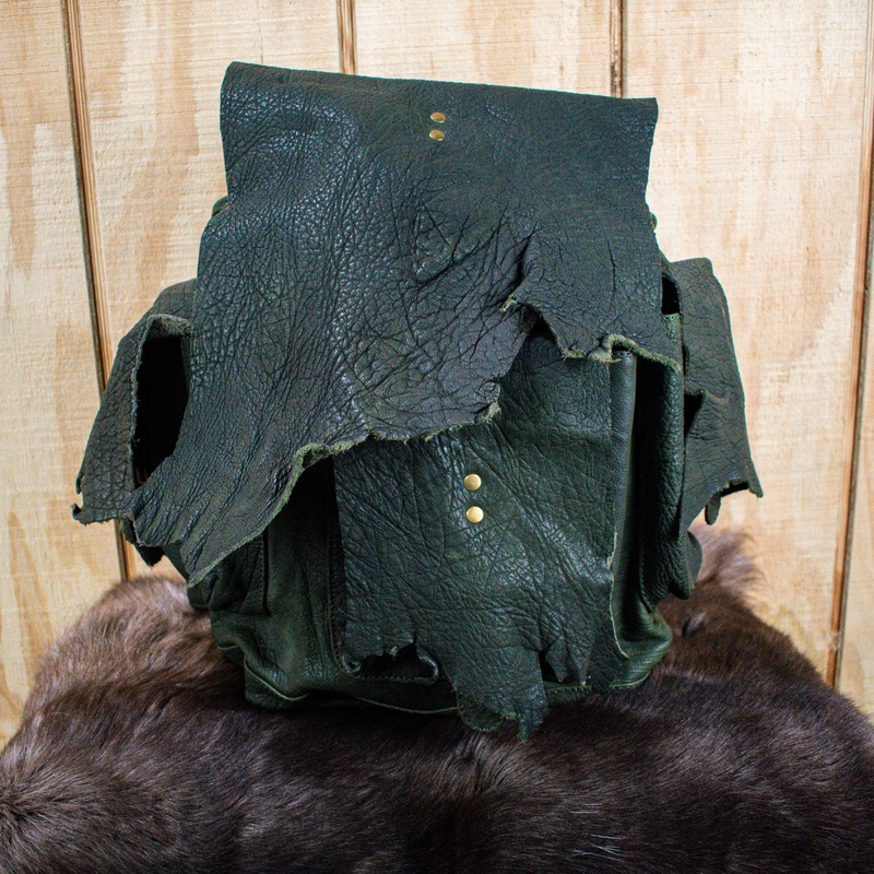 Water Buffalo Leather Hide Backpack - Green
