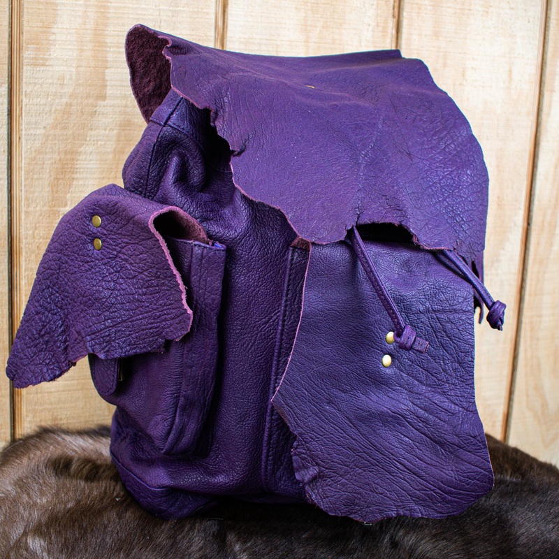 Water Buffalo Leather Hide Backpack- Purple