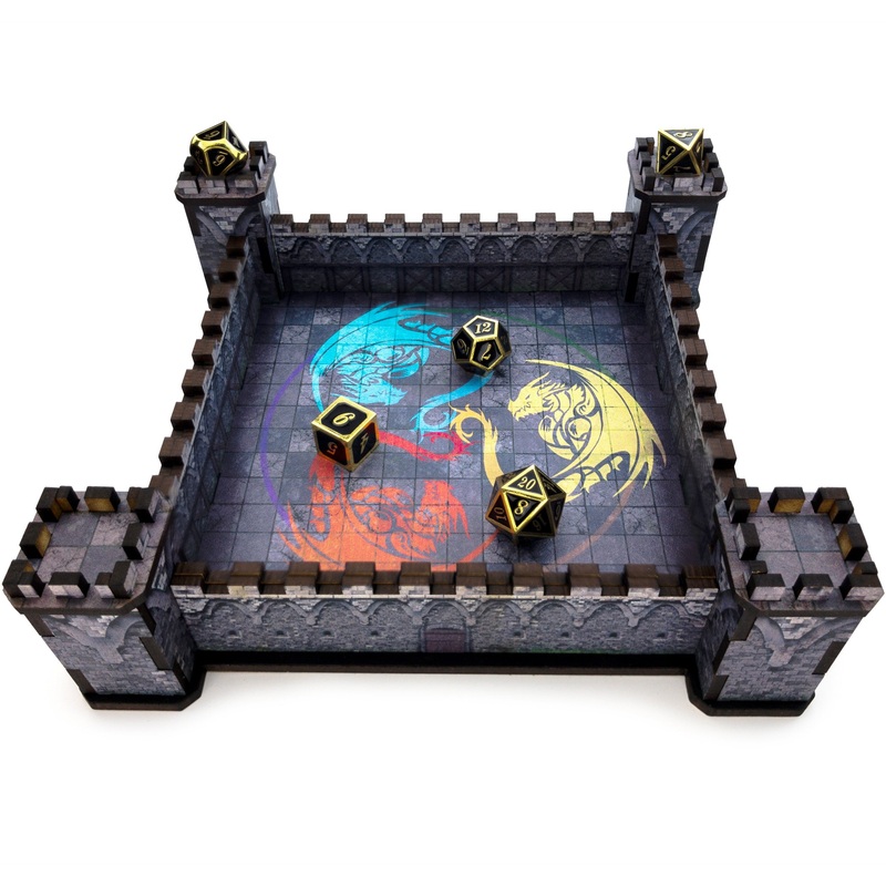 Castle DnD Dice Tray | Square Wooden D&D Dice Tray | USA | Dungeons and Dragons (Color)
