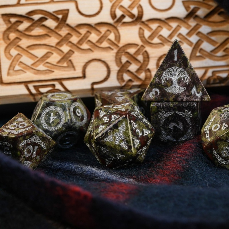 Celtic Dragon Blood Jasper Stone Dice Set  Dice Around the World Collection