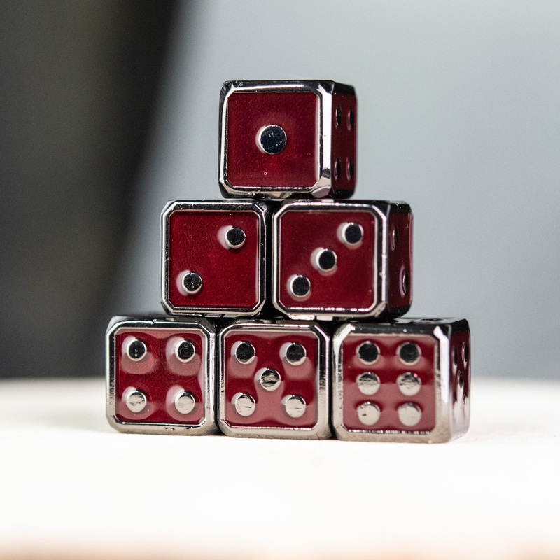 D6 6pc. Metal Dice Set- Red and Black