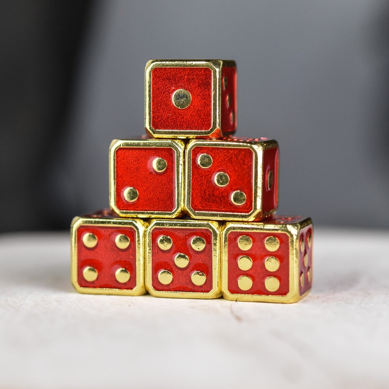 D6 6pc. Metal Dice Set- Red and Gold