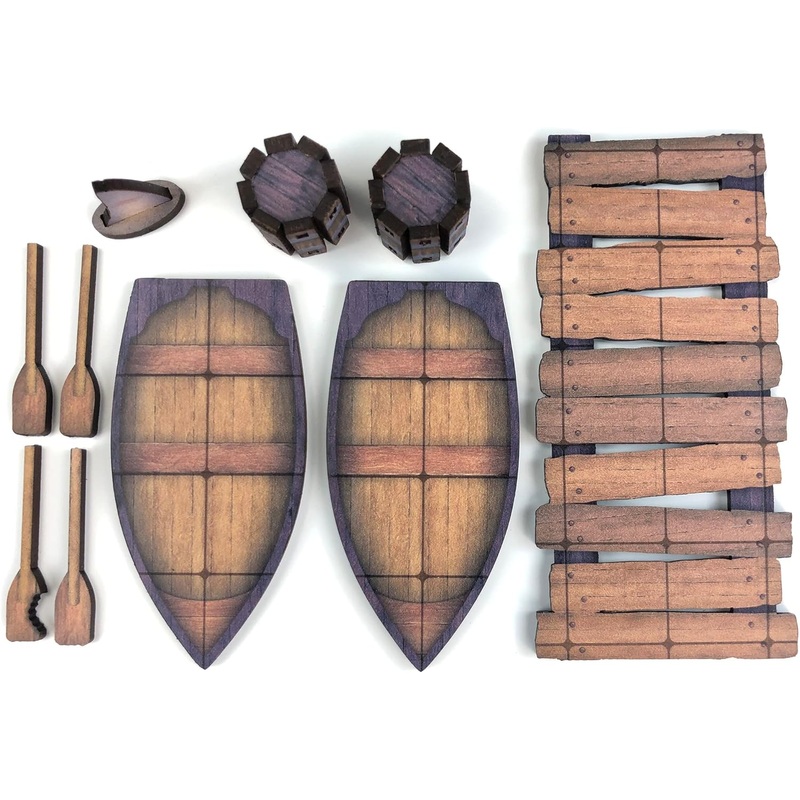 DND Island Rowboat Set | Full Color Wooden Battle Map Terrain | 25mm/1 Grid Size