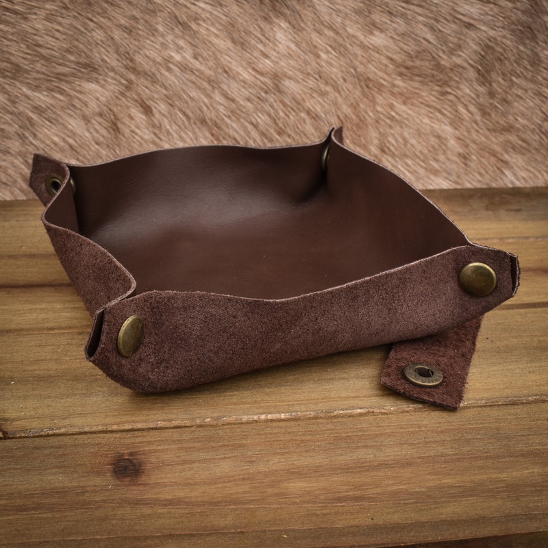 Leather Collapsible Dice Tray (Semi-Gloss Brown)