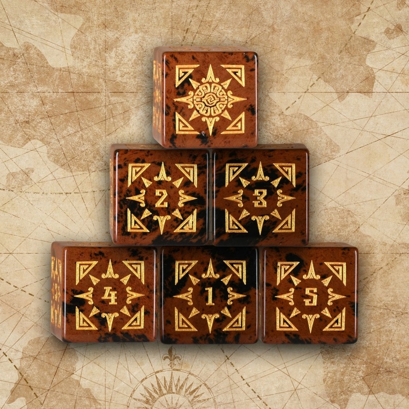 Aztec Mahogany Obsidian Stone D6 Set - Dice Around the World Collection