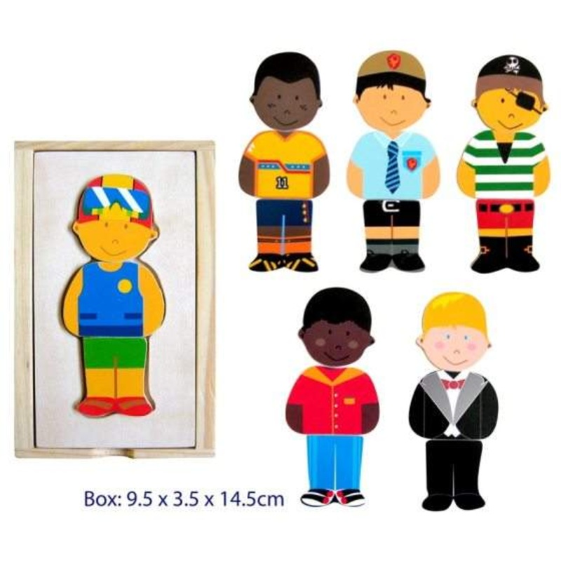 Fun Factory - 18pcs Mix & Match Dress Up Boy Wooden Puzzle Set