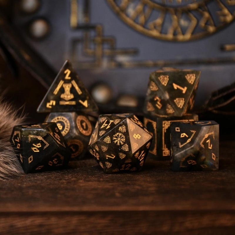 Nordic Black Labradorite Stone Dice Set - Dice Around the World Collection
