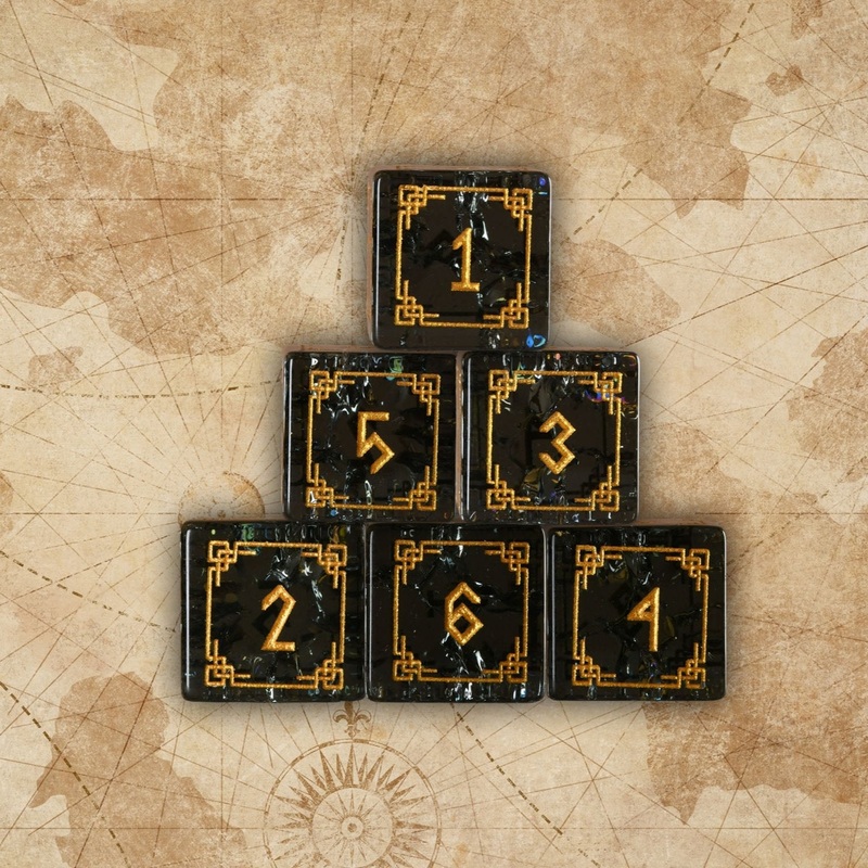 Nordic Black Shattered Glass D6 Set - Dice Around the World Collection