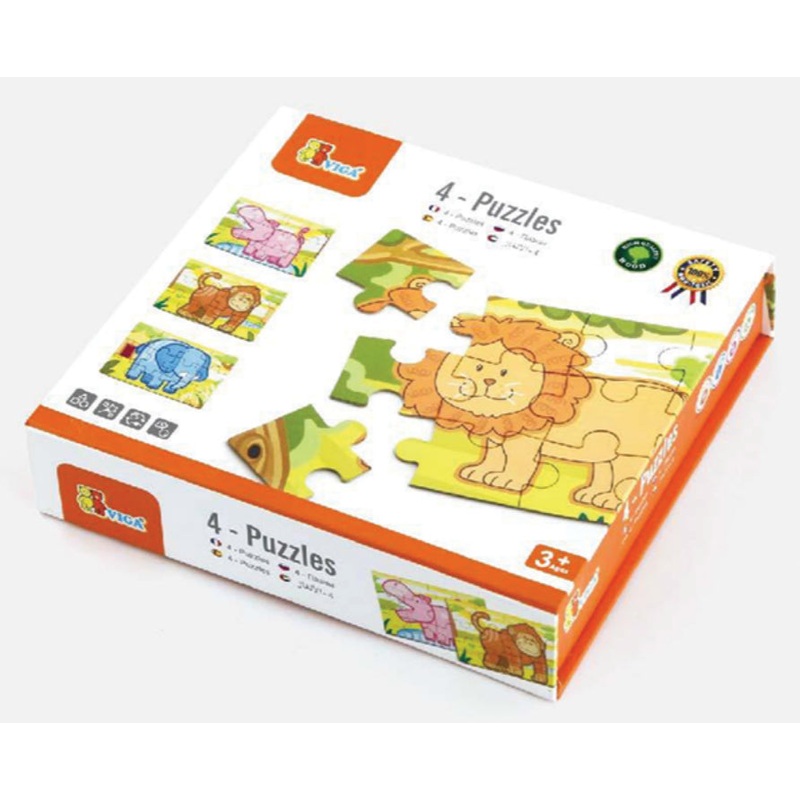 Viga Toys - Wooden Jigsaw Animal Puzzle 4 in 1 Jungle