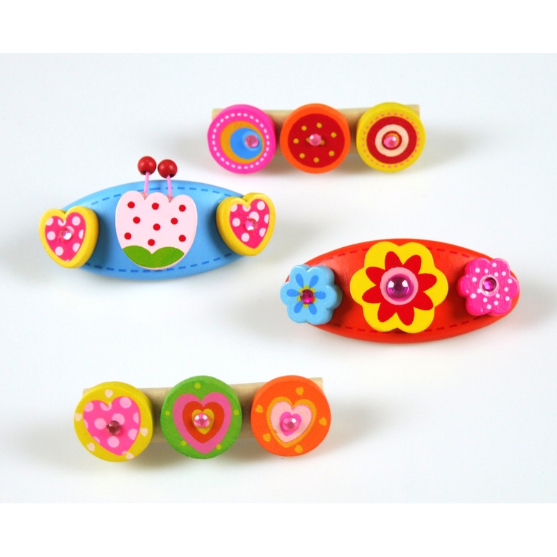 4 Pcs Wooden Kids Hair Accessories with Barette Clips  (Pink and Yellow Flower)