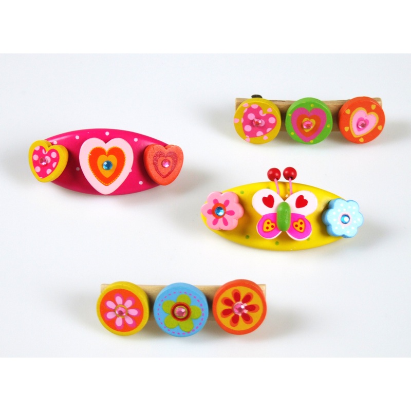 4 Pcs Wooden Kids Hair Accessories with Barette Clips  (Pink Heart and Butterfly)