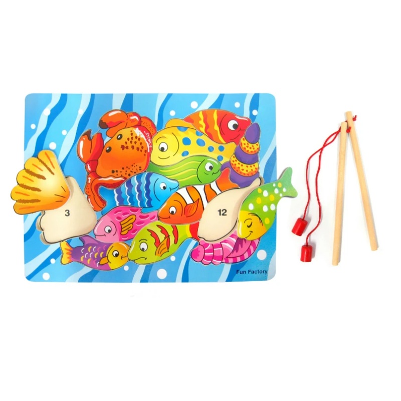 Fun Factory - Wooden Magnetic Fishing Game / Puzzle with 2 rods