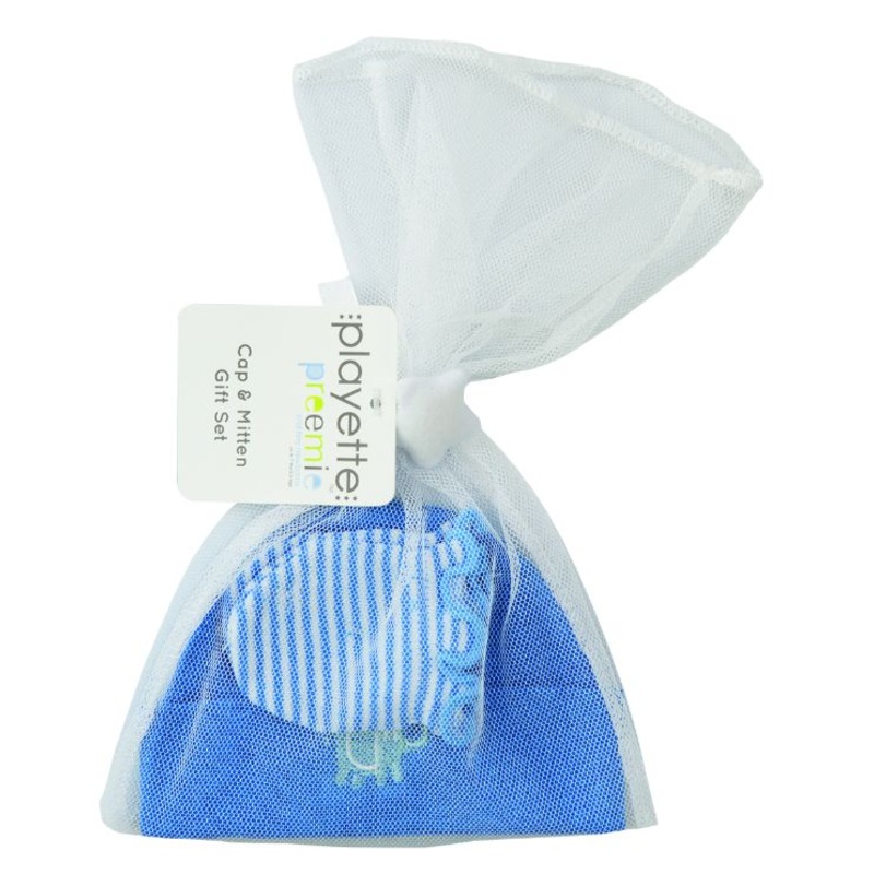 Playette - Blue Baby Preemie Cap / Mitten Gift Set