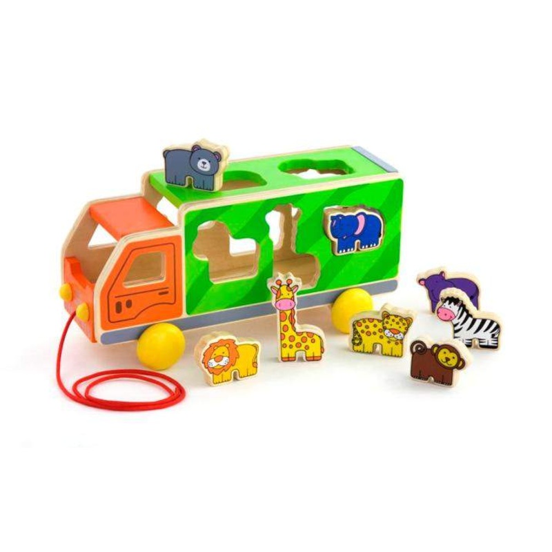 Viga Toys - Wooden Pull Along Animal Truck / Shape Sorter