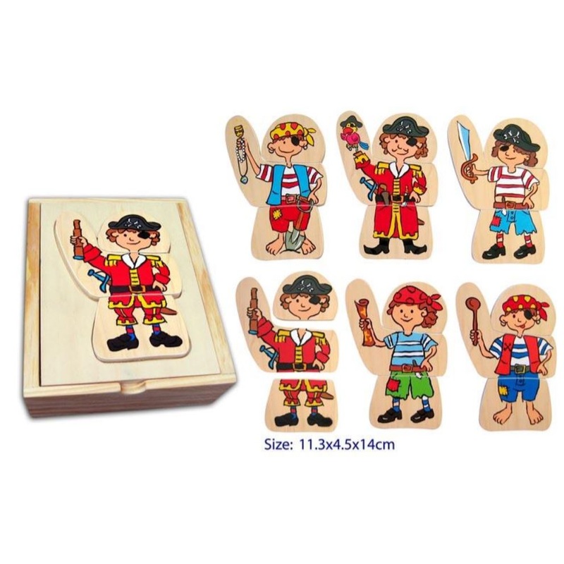 Fun Factory - 18pcs Mix & Match Dress Up Pirate Wooden Puzzle Set