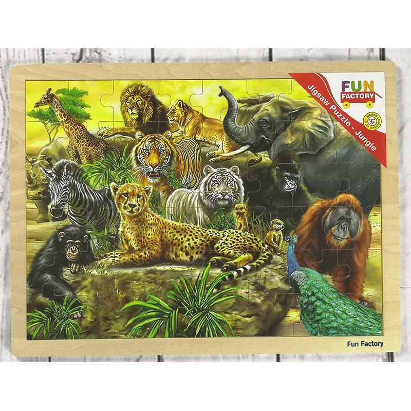 Fun Factory - 48 Pcs large Wooden JUNGLE ANIMALS Jigsaw Puzzle