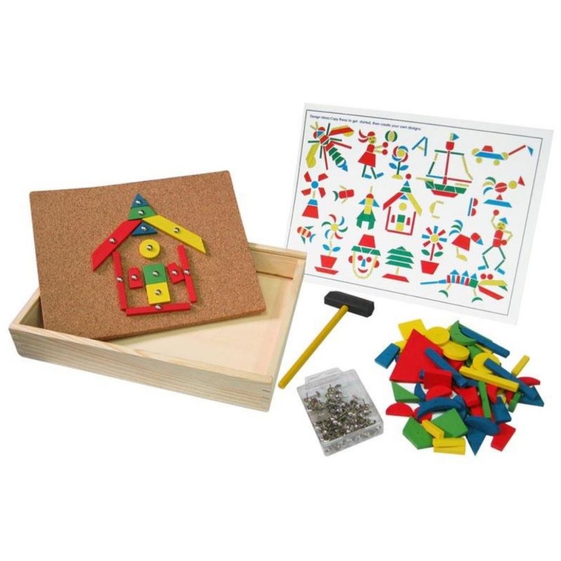 Fun Factory - Tap Tap Set with Hammer Nails and Wooden Shapes in a Wooden Box
