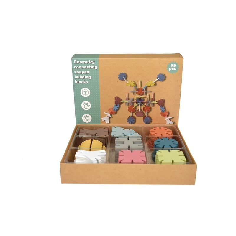 Kaper Kidz - 99 pc Wooden Geometry Connecting Shapes Building Blocks