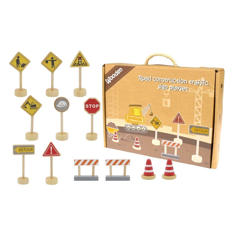12 Pcs Wooden Construction Road Sign