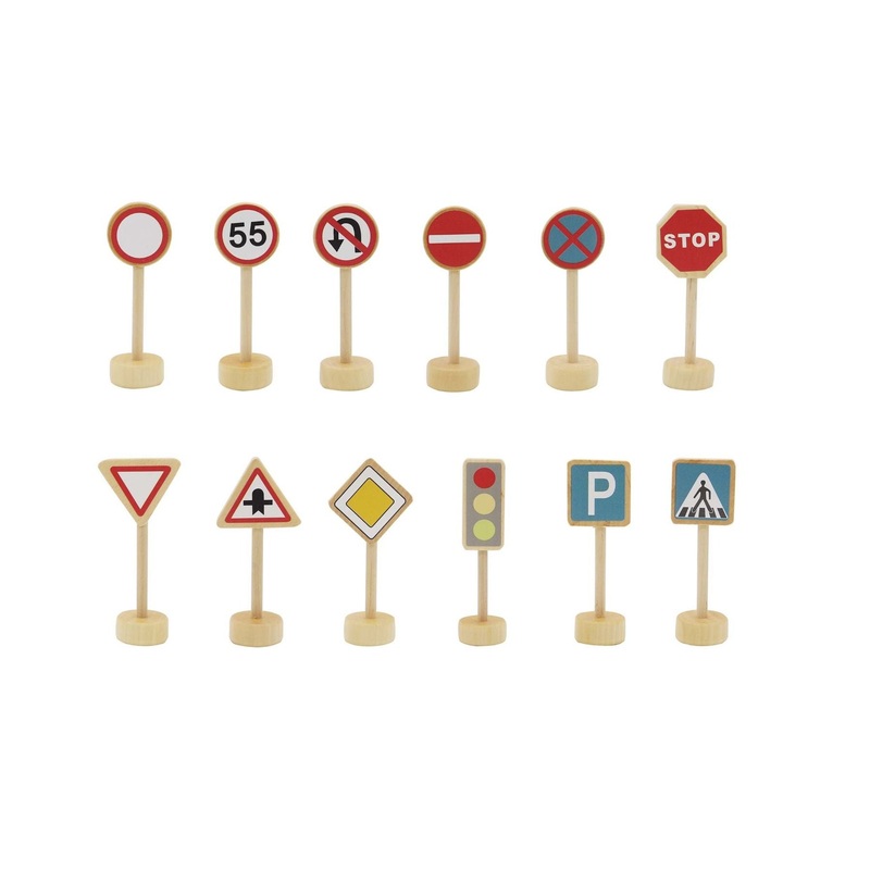 12 Pcs Wooden Road Traffic Sign