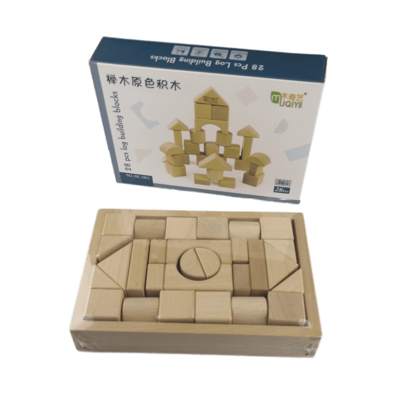 28 pcs Natural Beech Wooden Building Blocks