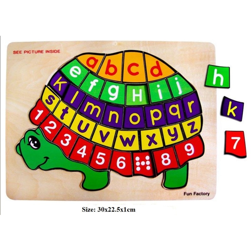 Fun Factory - Raised Wooden Puzzle Alphabet and Numbers -Turtle