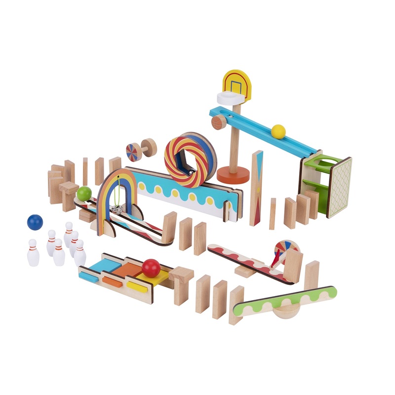 TookyToy - 57 pcs Wooden Large Domino Run Building Set