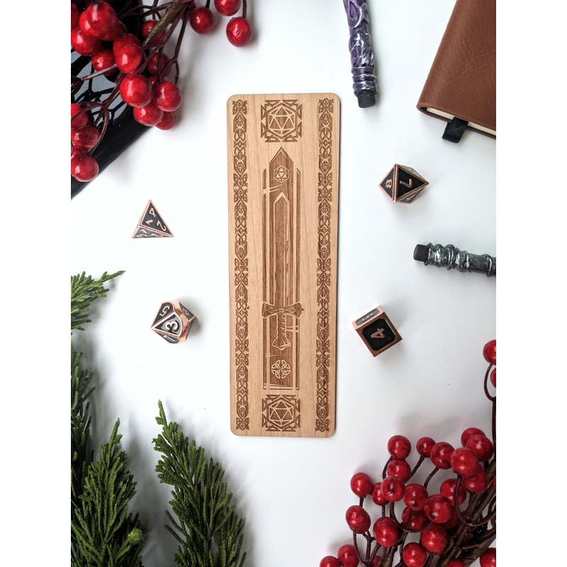Celtic Dice Sword | Engraved Wooden Bookmark