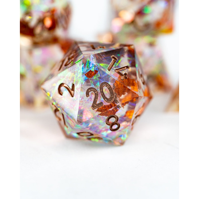 Faith's Farthing | 7 Piece Sharp Edge Resin Dice Set