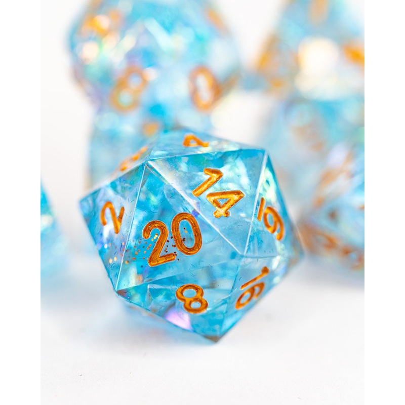 Fires of Elysium | 7 Piece Sharp Edge Resin Dice Set