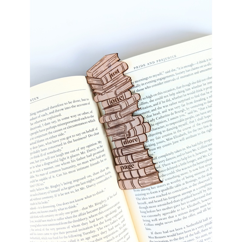 Just One More Page | Engraved Wooden Bookmark (T)