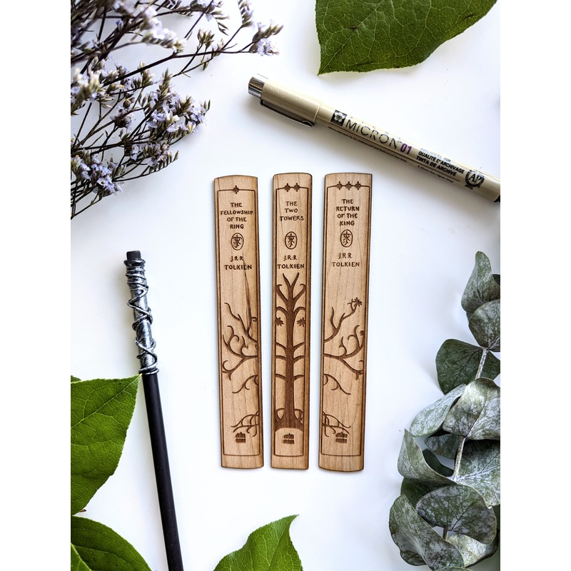 LotR Book Spine Trio | Tolkien | Engraved Wooden Bookmark (T)