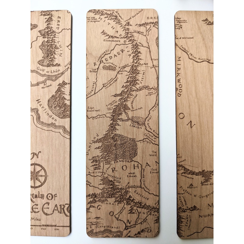 LOTR Rohan Gondor Map | Tolkien | Engraved Wooden Bookmark (T)