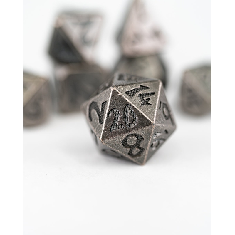 Rivet and Rock | Large Font | 7 Piece Metal Dice Set