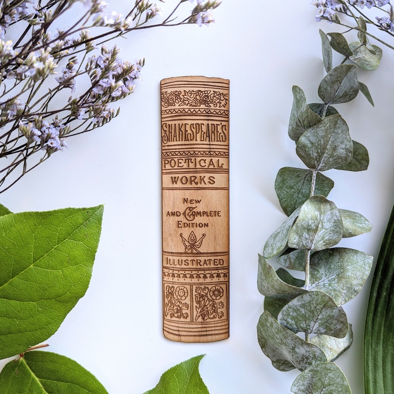 Shakespeare Book Spine | Engraved Wooden Bookmark (T)