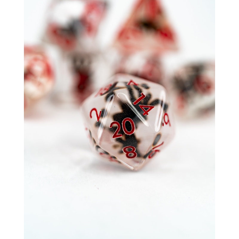 Arachnoir | Black Spider | 7 Piece Acrylic Inclusion Dice Set