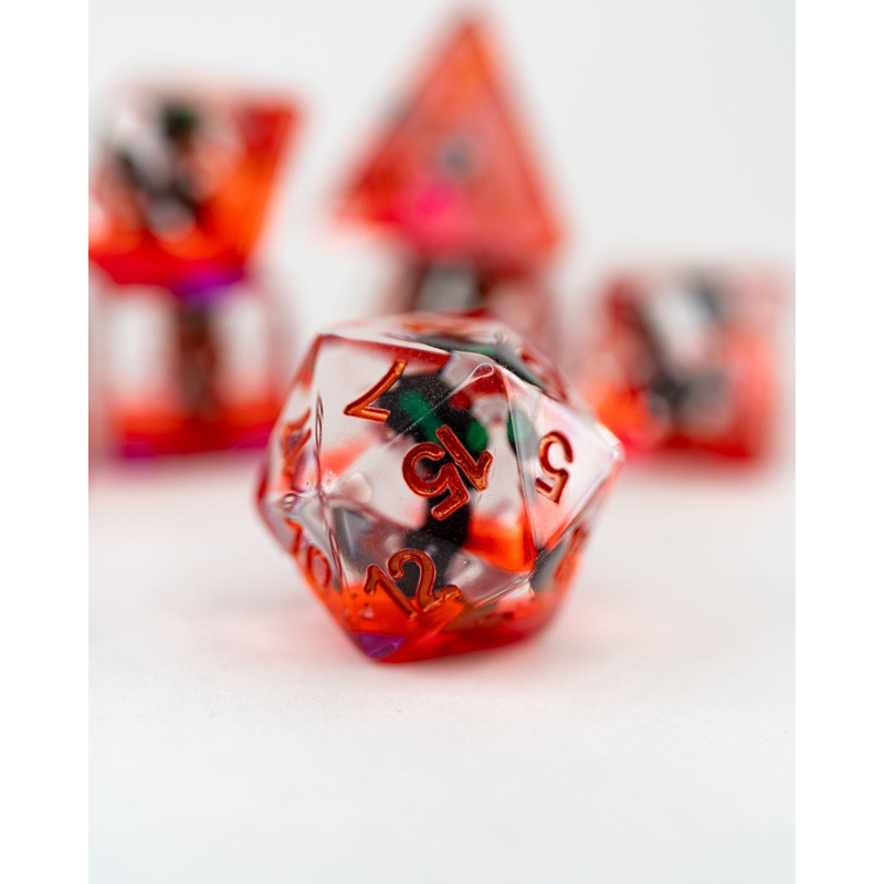 Decimus, the Undead Cat | 7 Piece Acrylic Inclusion Dice Set