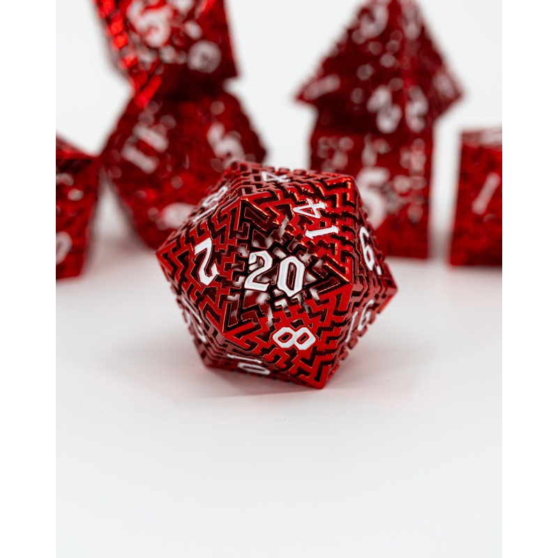 Knossos | Hollow Maze | 7 Piece Metal Dice Set