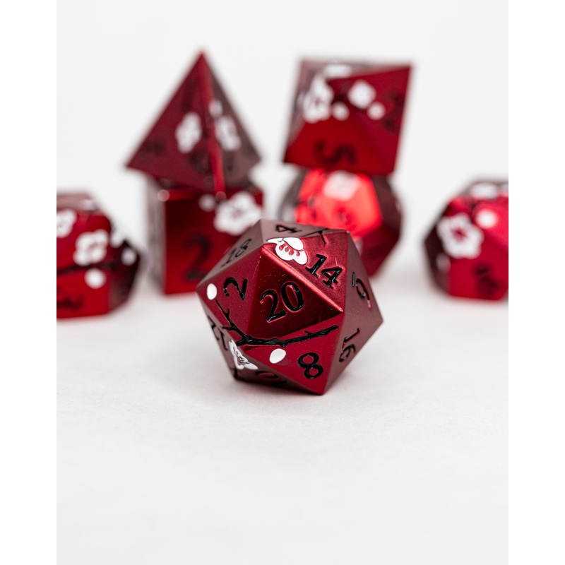 Mirai | Etched Flowers | 7 Piece Metal Dice Set