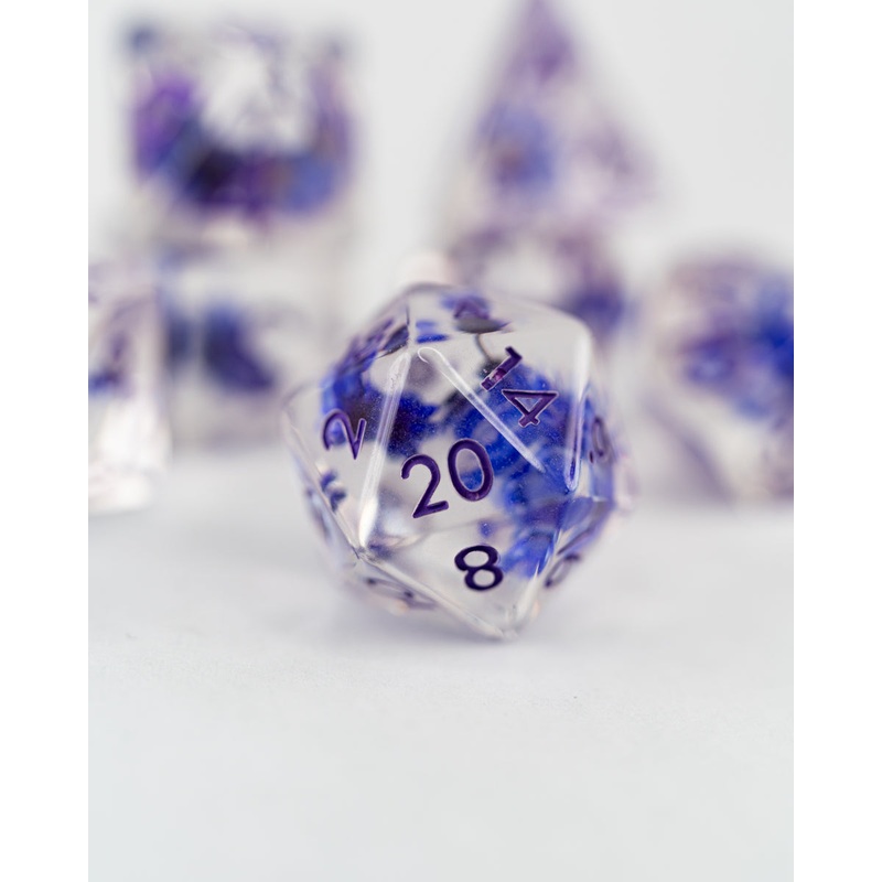 Monkshood | Blue Flower | 7 Piece Acrylic Inclusion Dice Set