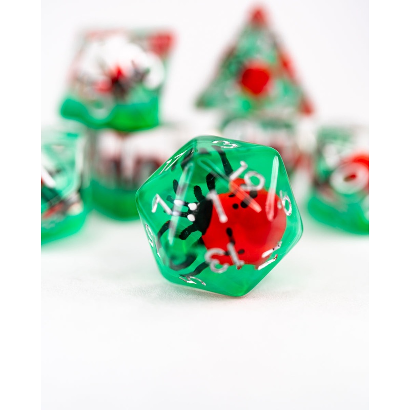 Rosamund Busybody | Ladybug | 7 Piece Acrylic Inclusion Dice Set