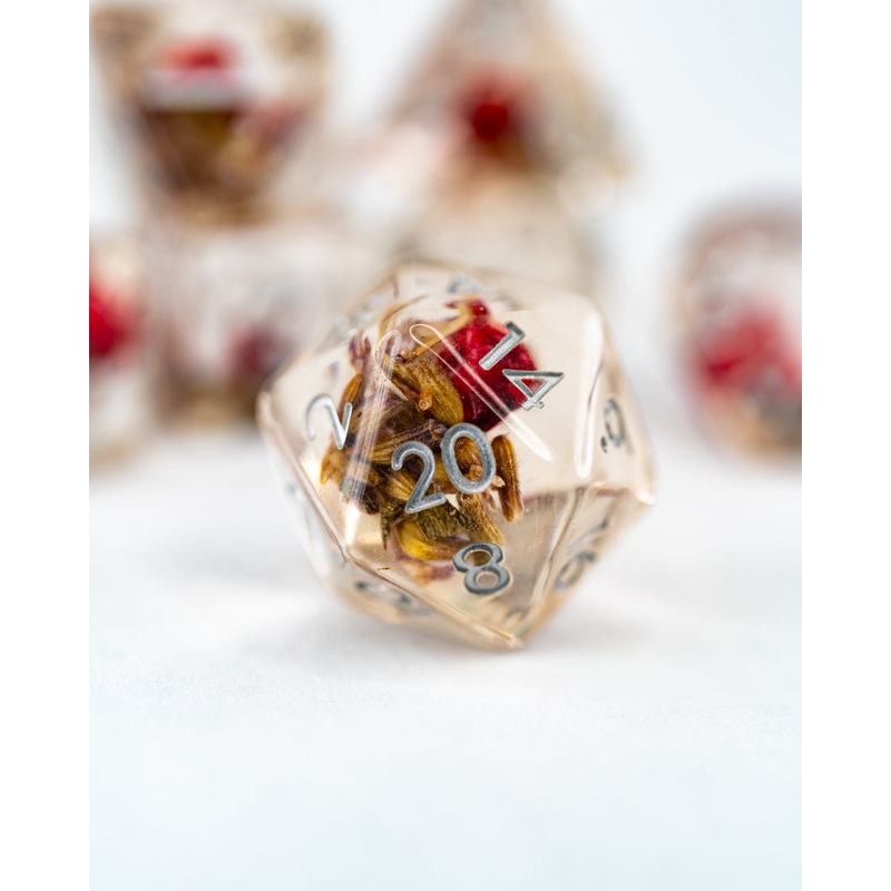 Rosehip and Wheat | 7 Piece Acrylic Inclusion Dice Set