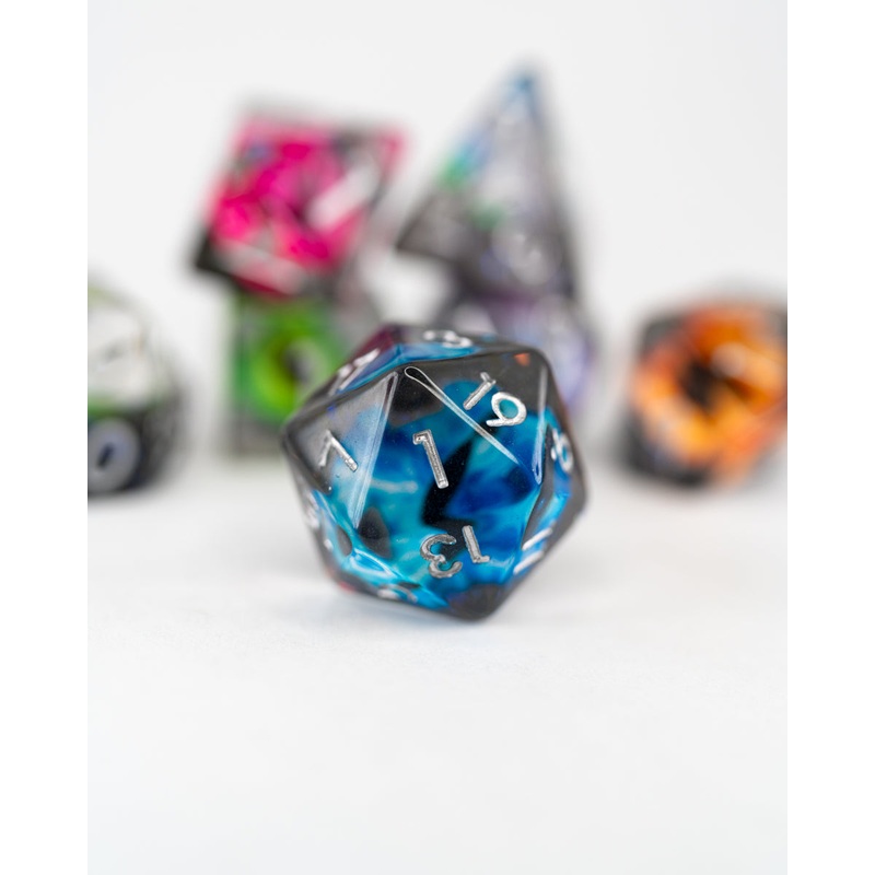 The Watchers | Multi-hued Eye | 7 Piece Acrylic Inclusion Dice Set
