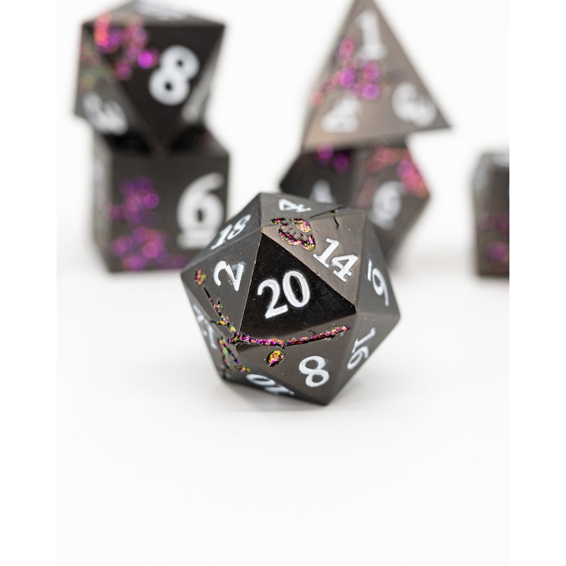Black Baccara | 7 Piece Metal Dice Set