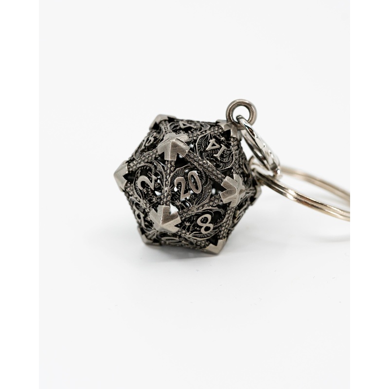 D20 Keychain Locket with Micro Metal Dice