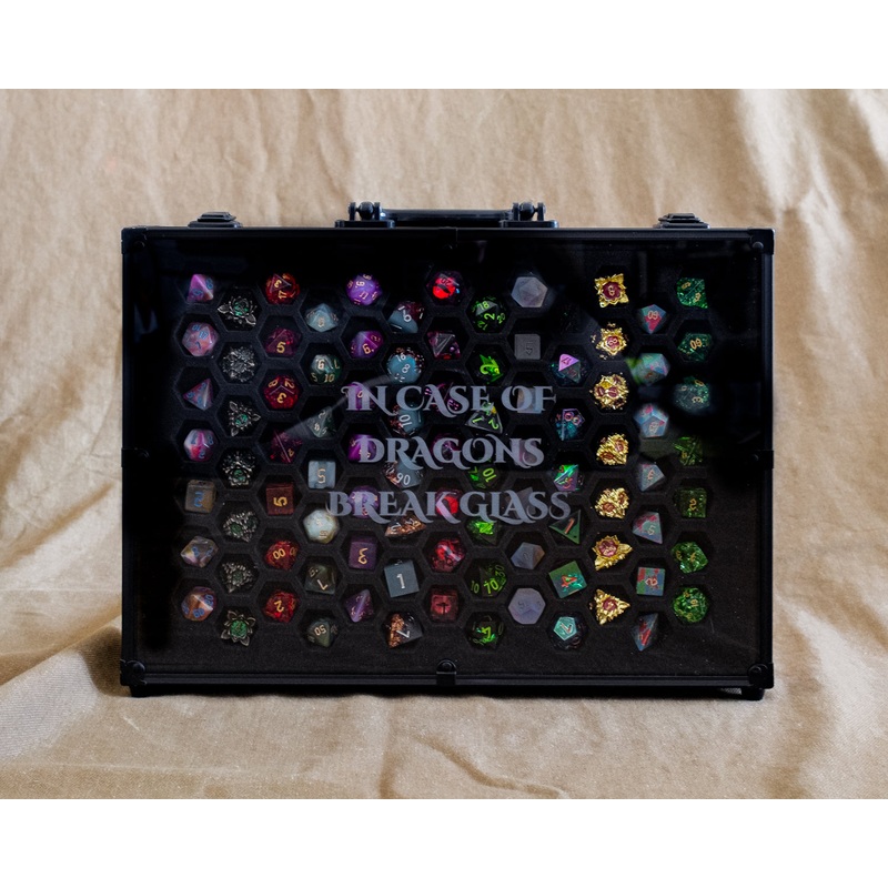 In Case Of Dragons Break Glass | 26 Set Capacity | Plexi Glass Chest of Hoarding Dice Display Case