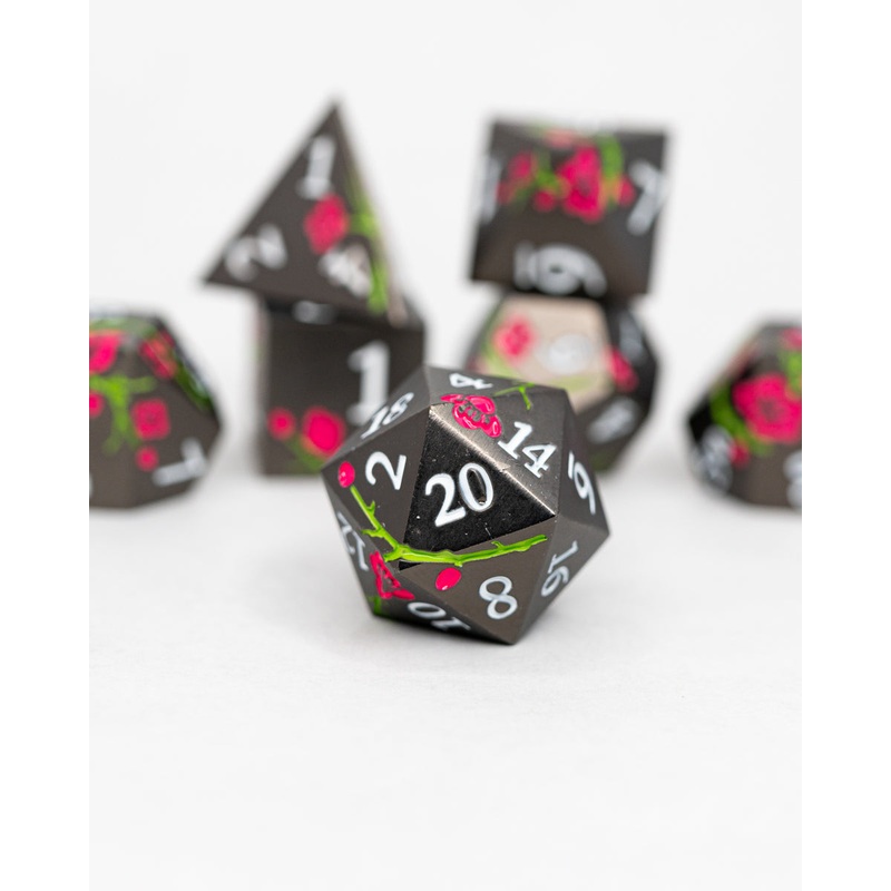 Sakura | Etched Flowers | 7 Piece Metal Dice Set